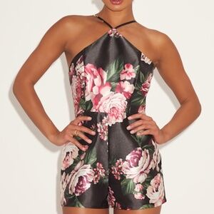 Lulus Railey Black Floral Halter Romper - Size XS